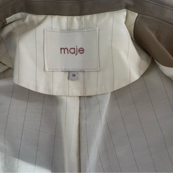 Maje Women's Eucacia Tan/Khaki Cropped Cotton Button Front Blazer Jacket Size 38 - Picture 7 of 10